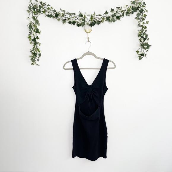 LULUS Go With You Black Ribbed Ruched Cutout Bodycon Dress Size Medium - Picture 2 of 10